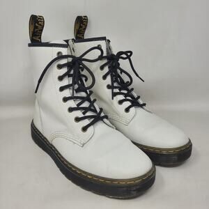 Dr Martens Zavala Boots Womens 10 White Leather Combat Ankle Lace Up Punk Goth